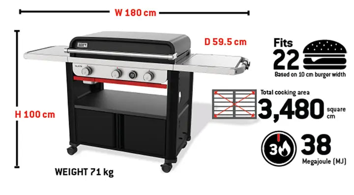 Weber® Slate™ 3 Burner PREMIUM Griddle (30") LPG - Barbeques and More