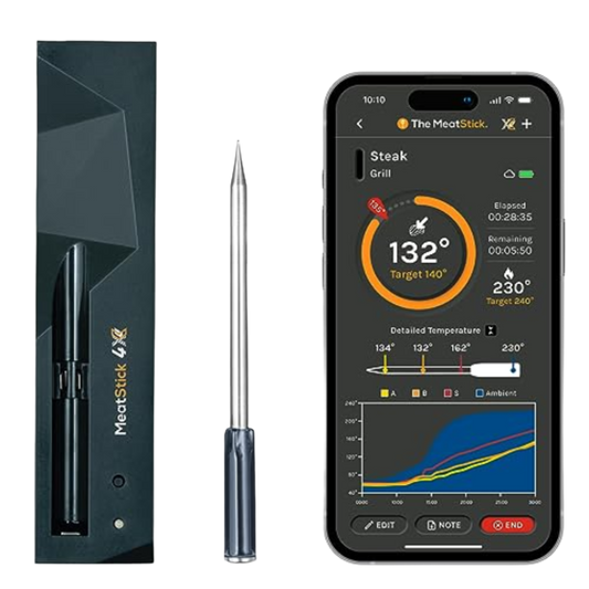 Smart meat thermometer with app on smartphone and packaging