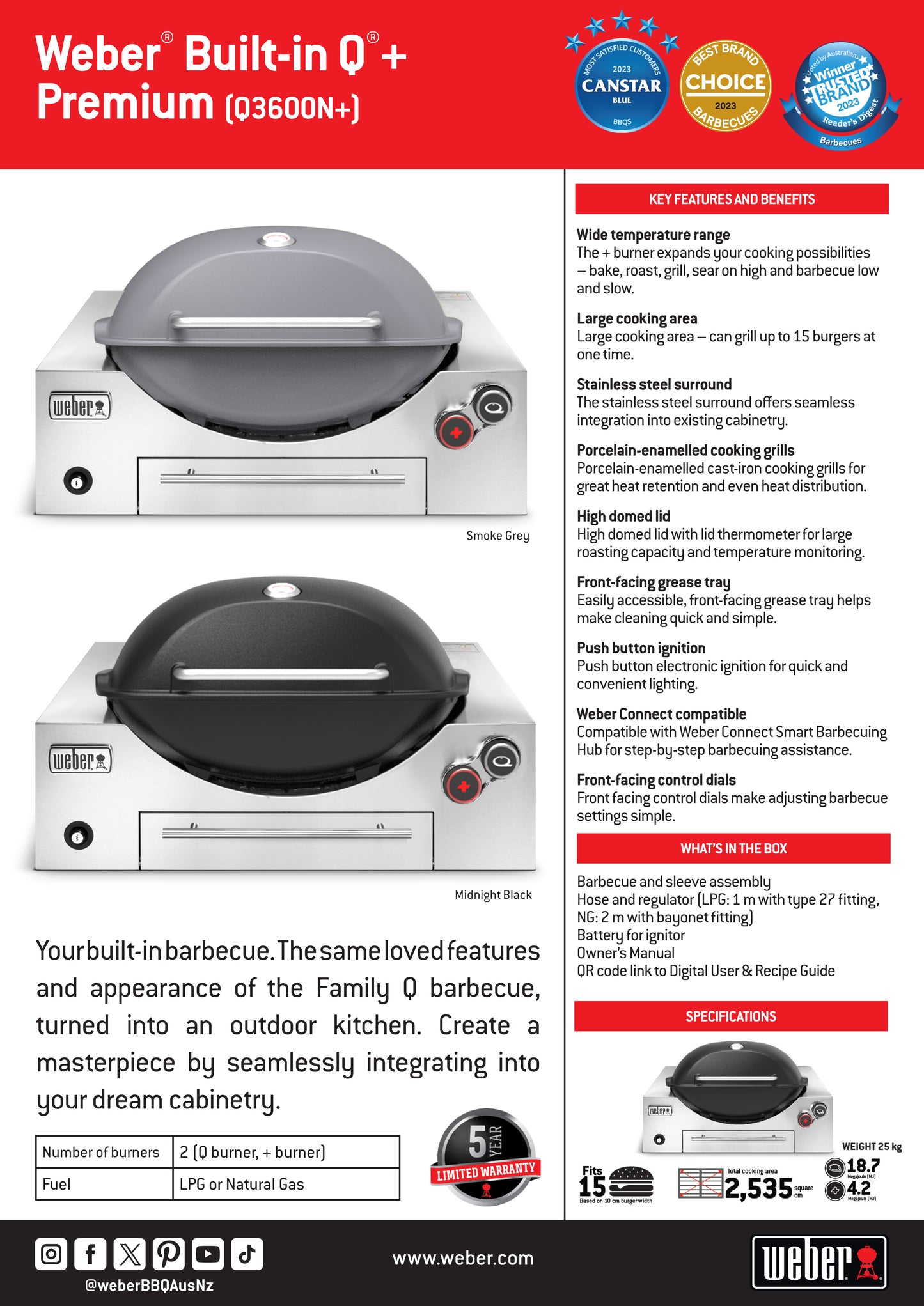 Weber Built-In Q+ Series Smoke Grey